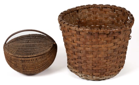 APPALACHIAN STAVE-TYPE WOVEN-SPLINT OVERSIZED GATHERING BASKET