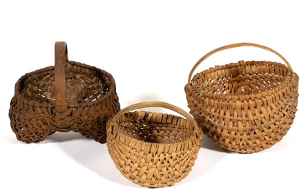SOUTHERN APPALACHIAN RIB-TYPE WOVEN-SPLINT DIMINUTIVE BASKETS, LOT OF THREE