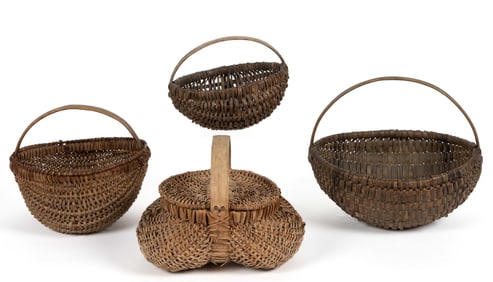 ASSORTED MID-ATLANTIC RIB-TYPE WOVEN-SPLINT BASKETS, LOT OF FOUR
