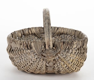 MID-ATLANTIC PAINTED DIMINUTIVE RIB-TYPE WOVEN-SPLINT BASKET