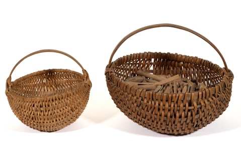 MID-ATLANTIC, PROBABLY PENNSYLVANIA, RIB-TYPE WOVEN-SPLINT BASKETS, LOT OF TWO