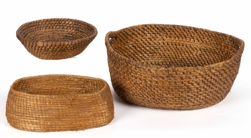 AMERICAN RYE-STRAW WOVEN-COIL BASKETS, LOT OF THREE
