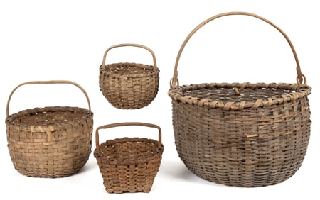 ASSORTED AMERICAN STAVE-TYPE WOVEN-SPLINT BASKETS, LOT OF FOUR