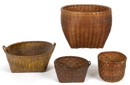 NORTHEASTERN STAVE-TYPE WOVEN-SPLINT BASKETS, LOT OF FOUR