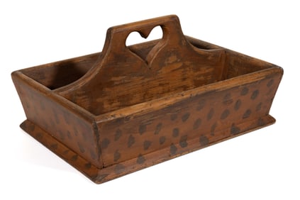 AMERICAN PAINT-DECORATED POPLAR CUTLERY TRAY / KNIFE BOX