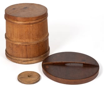 ASSORTED WOODEN  FIRKIN / BARREL AND COVERS, LOT OF THREE