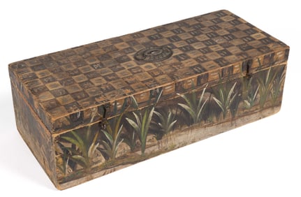 NEW ENGLAND, PROBABLY NEW HAMPSHIRE, FOLK ART PAINT-DECORATED BALSA /BASS WOOD DOCUMENT BOX