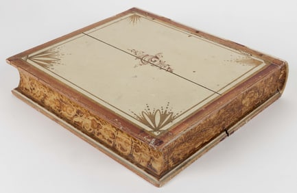 AMERICAN PAINT-DECORATED POPLAR BOOK-FORM BOX