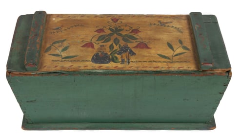 SANDRA JEAN COLDREN, LITITZ 1955-2015), ATTRIBUTED, PAINT-DECORATED POPLAR DOUGH BOX