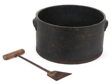 AMERICAN PAINTED BENTWOOD MEASURE CONTAINER AND WROUGHT-IRON SPATULA