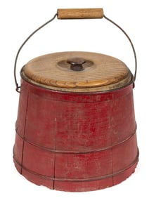 AMERICAN COUNTRY PAINTED TREEN FIRKIN / SUGAR BUCKET