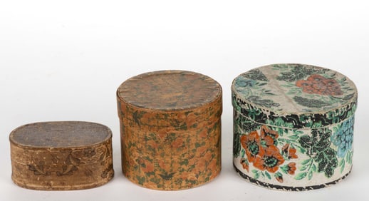 ASSORTED WALLPAPER-COVERED DIMINUTIVE BOXES, LOT OF THREE