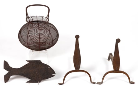ASSORTED METAL AND WROUGHT-IRON ARTICLES, LOT OF FOUR