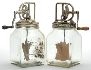 DAZEY GLASS BUTTER CHURNS, LOT OF TWO