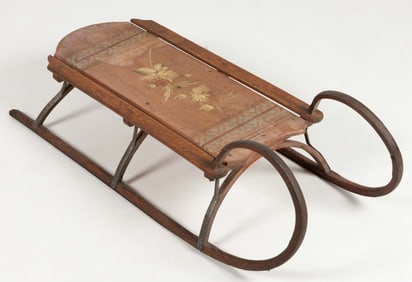 AMERICAN PAINT-DECORATED WOODEN CHILD'S SLED