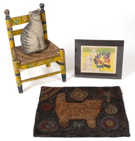 CAT-THEMED ITEMS AND CHILD'S CHAIR, LOT OF FOUR
