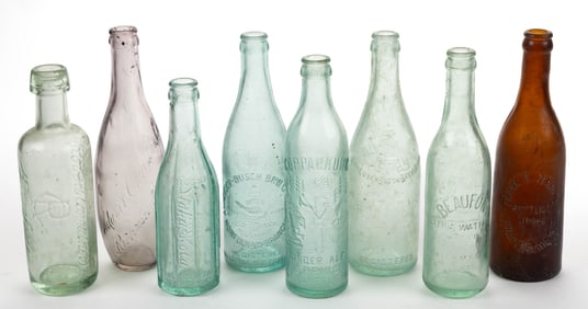 VIRGINIA AND OTHER BEER, LITHIA, AND SODA BOTTLES, LOT OF EIGHT