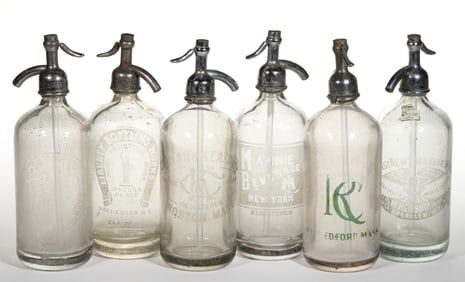 ASSORTED NEW YORK AREA GLASS SODA / SELTZER BOTTLES, LOT OF SIX