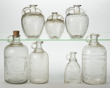 WHITE HOUSE VINEGAR GLASS BOTTLES / JUGS, LOT OF SEVEN