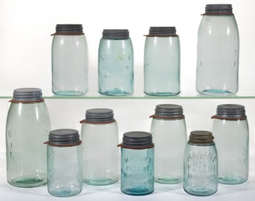 ASSORTED 1858 AND OTHER FRUIT JARS, LOT OF 11