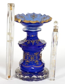 BOHEMIAN CUT AND GILT-DECORATED GLASS PERFUME AND SCENT BOTTLES, LOT OF THREE