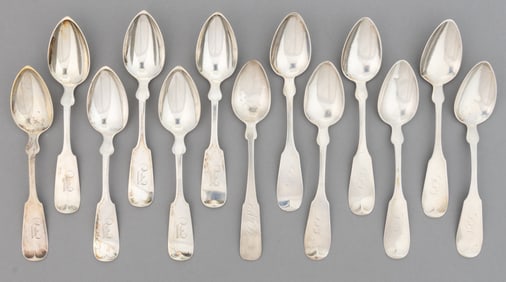 CHICAGO, ILLINOIS AND OTHER COIN SILVER TEASPOONS, LOT OF 13