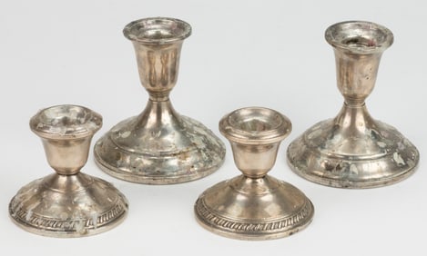 AMERICAN WEIGHTED STERLING SILVER SHORT CANDLEHOLDERS, TWO PAIRS
