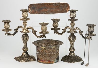 GORHAM AND OTHER SILVER-PLATED AND OTHER METAL ARTICLES, LOT OF SIX