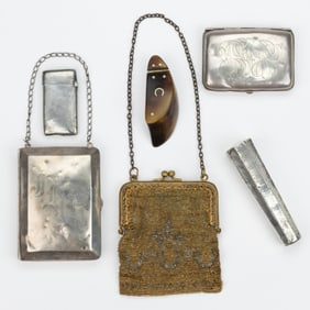 ANTIQUE STERLING SILVER AND OTHER MATERIALS MEN'S AND WOMEN'S ACCESSORIES, LOT OF SIX