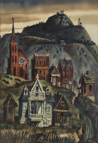 AMERICAN SCHOOL (20TH CENTURY) TOWNSCAPE PAINTING OF CRIPPLE CREEK
