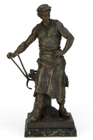 EMILE LOUIS PICAULT (FRENCH, 1833-1915) "LE TRAVAIL" BLACKSMITH STATUE