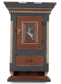 SHENANDOAH VALLEY OF VIRGINIA FOLK ART PAINT-DECORATED HANGING CUPBOARD AFTER JOHANNES SPITLER