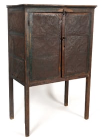 VIRGINIA PAINTED YELLOW PINE PUNCHED-TIN-PANELED FOOD / PIE SAFE