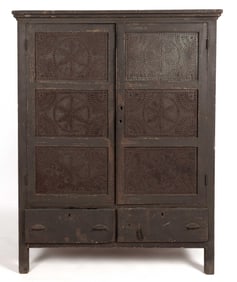VIRGINIA PAINTED POPLAR AND YELLOW PINE PUNCHED-TIN-PANELED PLANTATION / FOOD / PIE SAFE