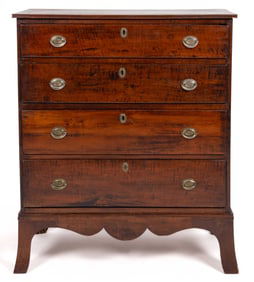 NEW ENGLAND CHIPPENDALE TIGER / FIGURED MAPLE CHEST OF DRAWERS