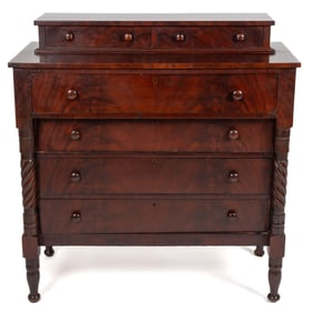 NEWMARKET, NEW HAMPSHIRE LATE CLASSICAL MAHOGANY-VENEERED CHEST OF DRAWERS