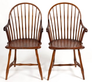 PAIR OF NEW ENGLAND WINDSOR MIXED-WOOD ARMCHAIRS