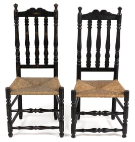 NEW ENGLAND PAINTED MIXED-WOOD BANNISTER-BACK SIDE CHAIRS, LOT OF TWO