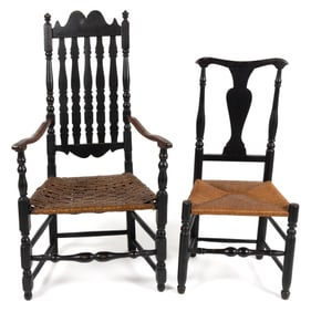 NEW ENGLAND PAINTED MIXED-WOOD BANNISTER-BACK ARMCHAIR