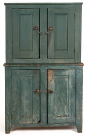 AMERICAN PAINTED PINE DIMINUTIVE STEPBACK CUPBOARD