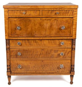 AMERICAN CLASSICAL FIGURED TIGER MAPLE CHEST OF DRAWERS