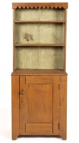 AMERICAN PAINTED POPLAR DIMINUTIVE STEPBACK / CHIMNEY CUPBOARD