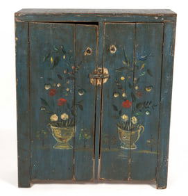 AMERICAN PAINT-DECORATED PINE JELLY CUPBOARD