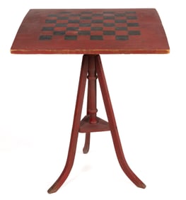AMERICAN PAINT-DECORATED PINE GAMES STAND TABLE