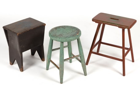 AMERICAN PAINTED / PAINT-DECORATED STOOLS, LOT OF THREE