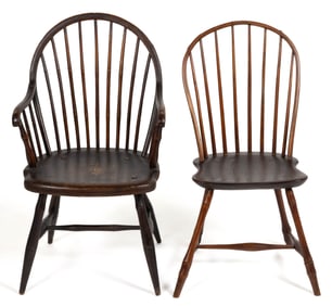 AMERICAN CONTINUOUS-ARM WINDSOR CHAIRS, LOT OF TWO
