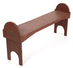 COUNTRY CARVED AND PAINT-DECORATED OAK BENCH