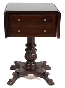 AMERICAN CLASSICAL-STYLE CARVED MAHOGANY WORK TABLE