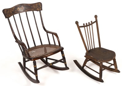 AMERICAN VICTORIAN PAINTED / PAINT-DECORATED CHILDREN'S ROCKERS, LOT OF TWO