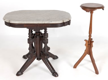 AMERICAN VICTORIAN WALNUT STANDS / TABLES, LOT OF TWO